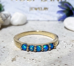 Blue Opal Five Stone Simple Stackable Ring