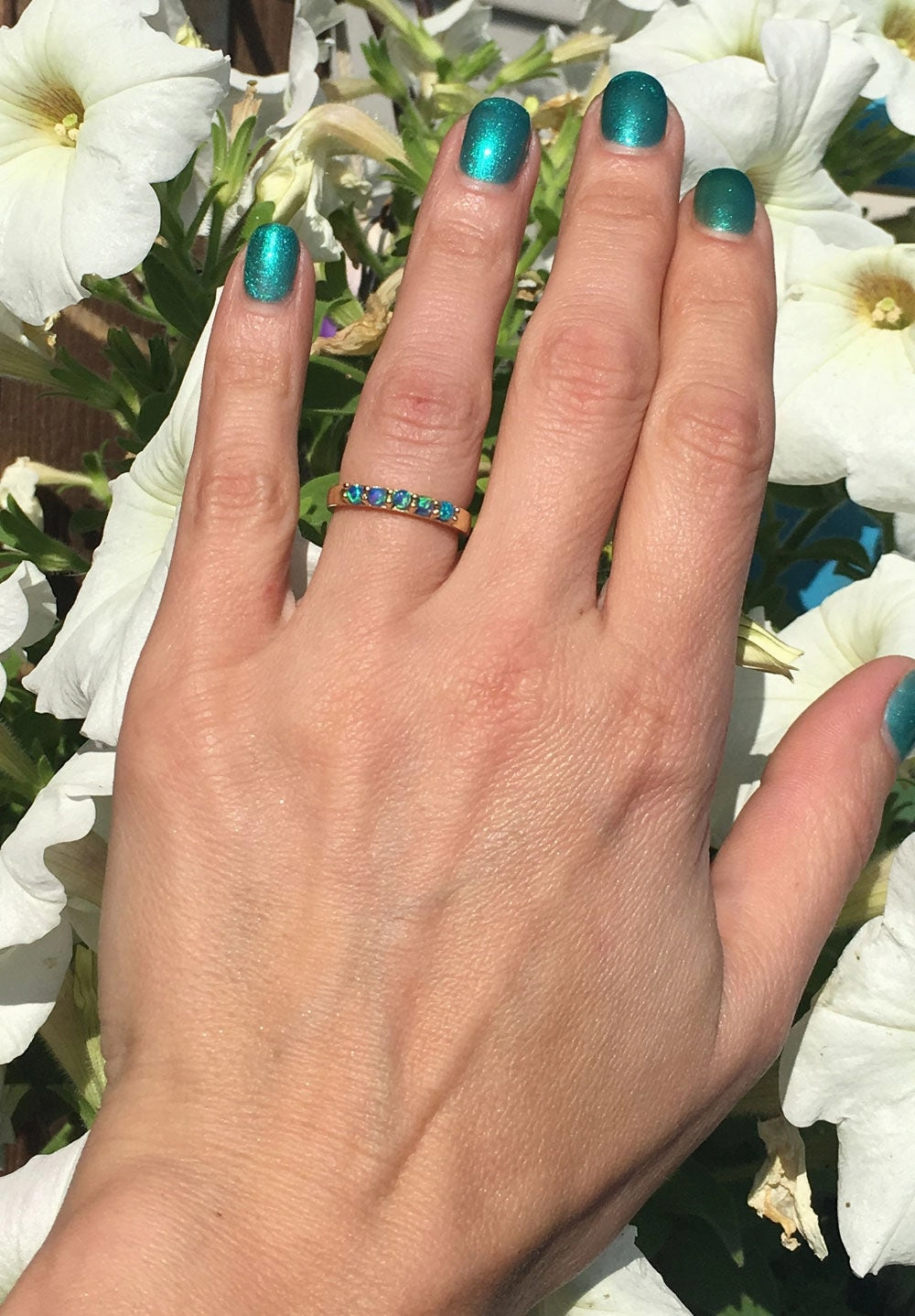 Blue Opal Five Stone Simple Stackable Ring
