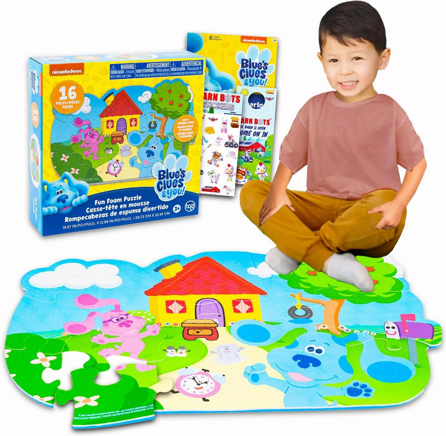 Blue's Clues Foam Puzzle Floormat - Bundle with 16 Piece Blue's Clues Foam Puzzle Floor Mat Plus Stickers and More | Blue's Clues Foam Puzzle Mat for Kids, Boys, Girls