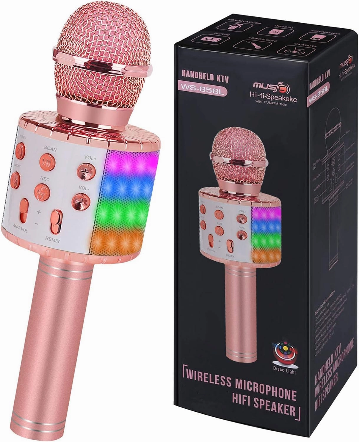 Bluetooth Karaoke Microphone Wireless: Karaoke Mic with Led Lights for Adults Kids Singing - Perfect Toys for Girls Birthday Gifts