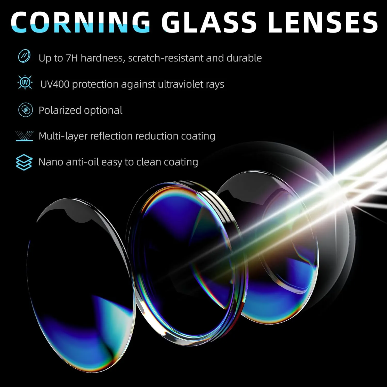 Bnus italy made classic sunglasses corning real glass lens w. polarized option