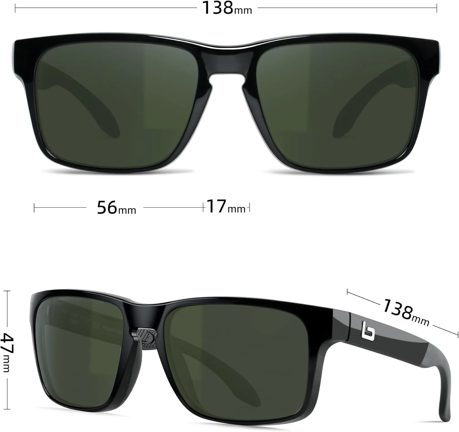 Bnus italy made classic sunglasses corning real glass lens w. polarized option