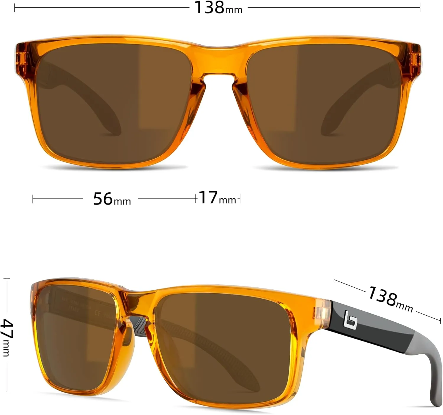 Bnus italy made classic sunglasses corning real glass lens w. polarized option