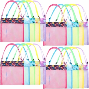 Boao 20 Packs Mesh Beach Bag Sand Toy 9.5 x 9 Inch Seashell Collecting Bag Outdoor Swimming Beach Accessories Gift for Boys and Girls (Bright,Cartoon Pattern)