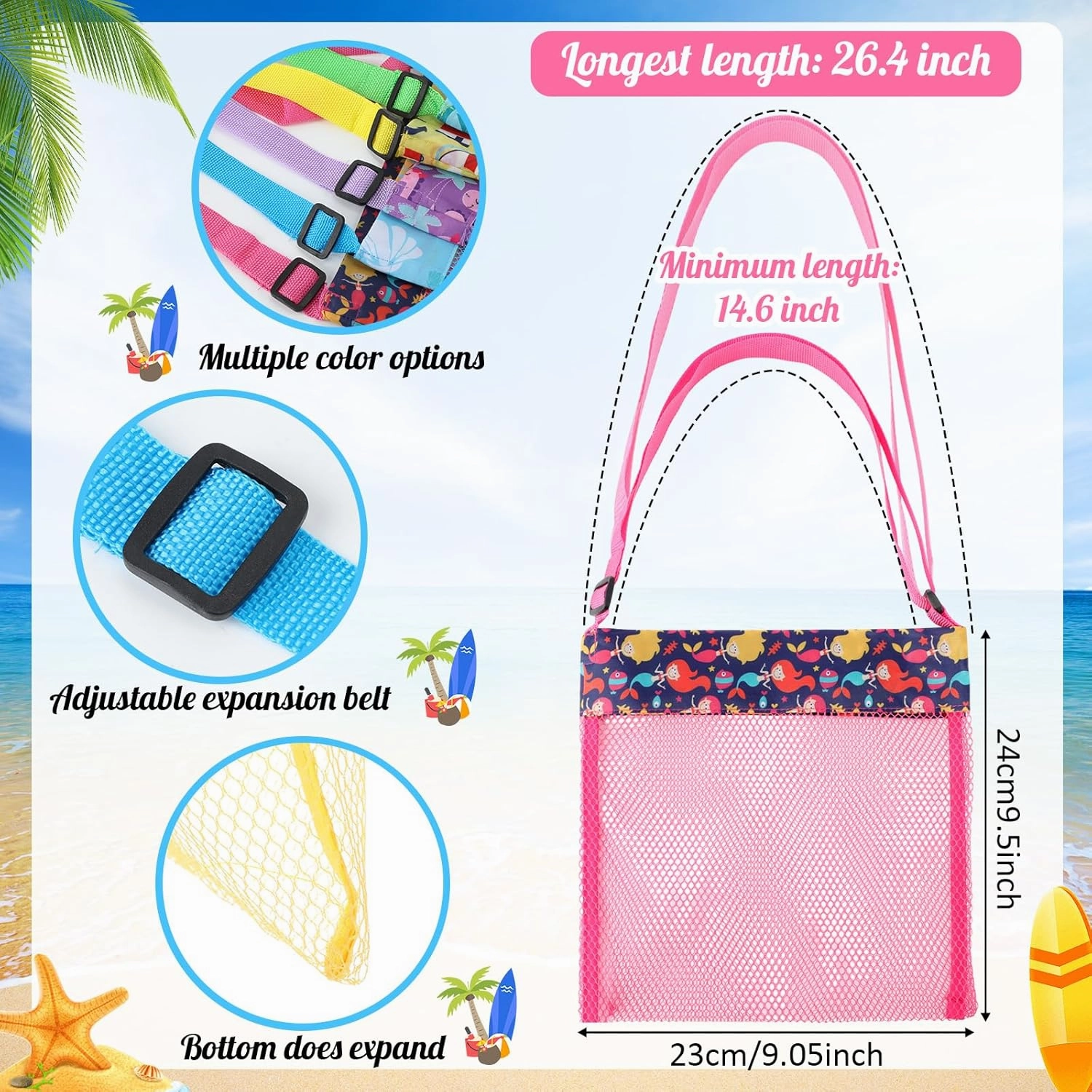 Boao 20 Packs Mesh Beach Bag Sand Toy 9.5 x 9 Inch Seashell Collecting Bag Outdoor Swimming Beach Accessories Gift for Boys and Girls (Bright,Cartoon Pattern)