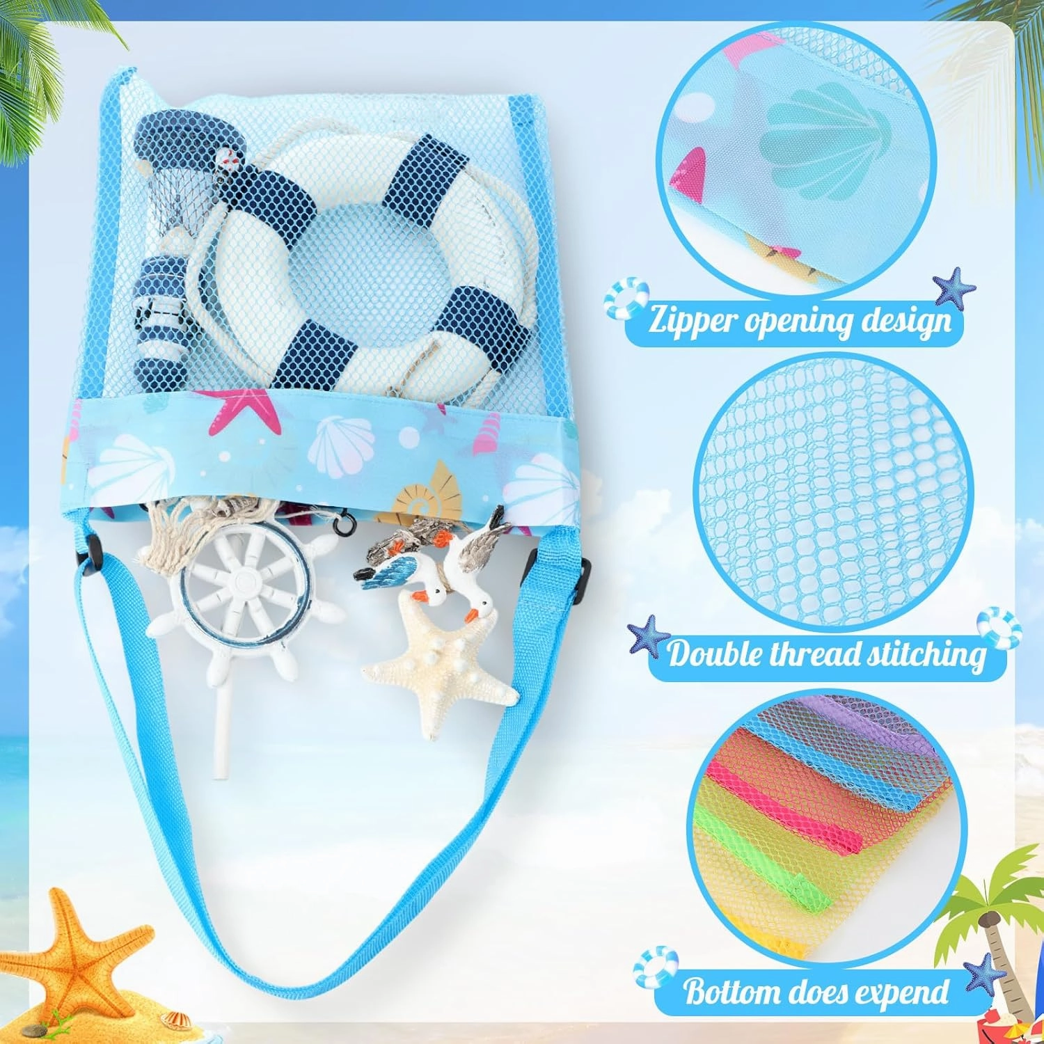 Boao 20 Packs Mesh Beach Bag Sand Toy 9.5 x 9 Inch Seashell Collecting Bag Outdoor Swimming Beach Accessories Gift for Boys and Girls (Bright,Cartoon Pattern)
