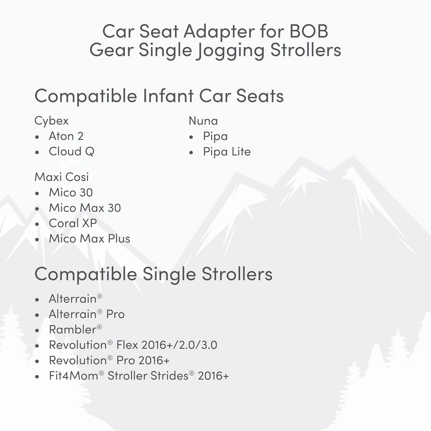 BOB Gear® Single Jogging Stroller Adapter for Nuna®, Cybex® and Maxi COSI® Infant Car Seats