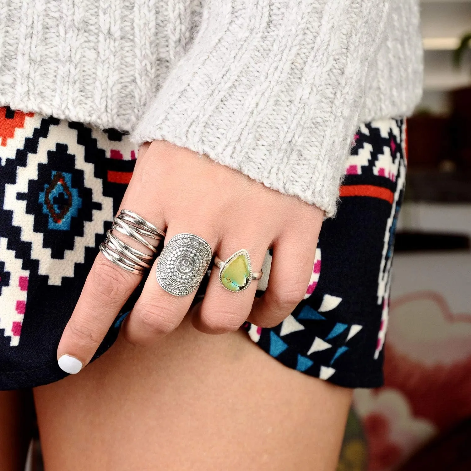 Boho-Magic 925 Sterling Silver Band Rings for Women Wrap Wide Statement Ring