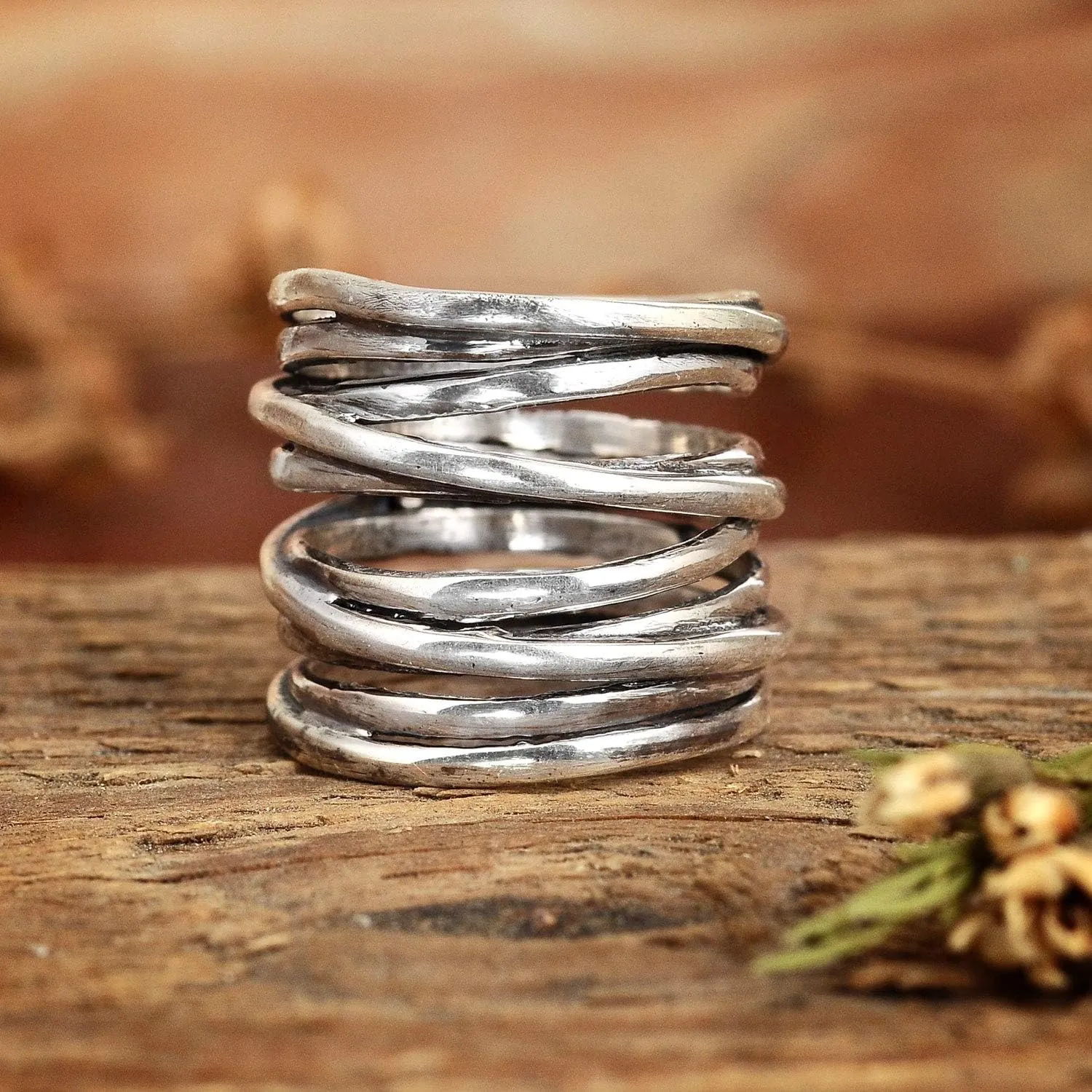 Boho-Magic 925 Sterling Silver Band Rings for Women Wrap Wide Statement Ring