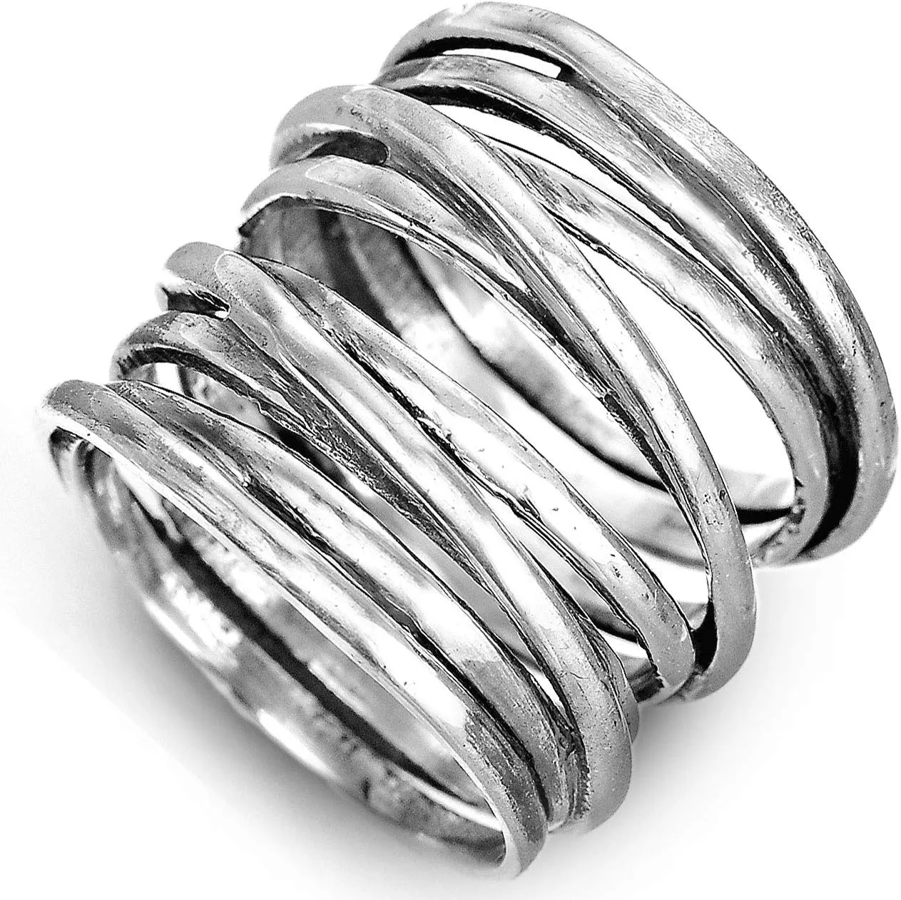 Boho-Magic 925 Sterling Silver Band Rings for Women Wrap Wide Statement Ring