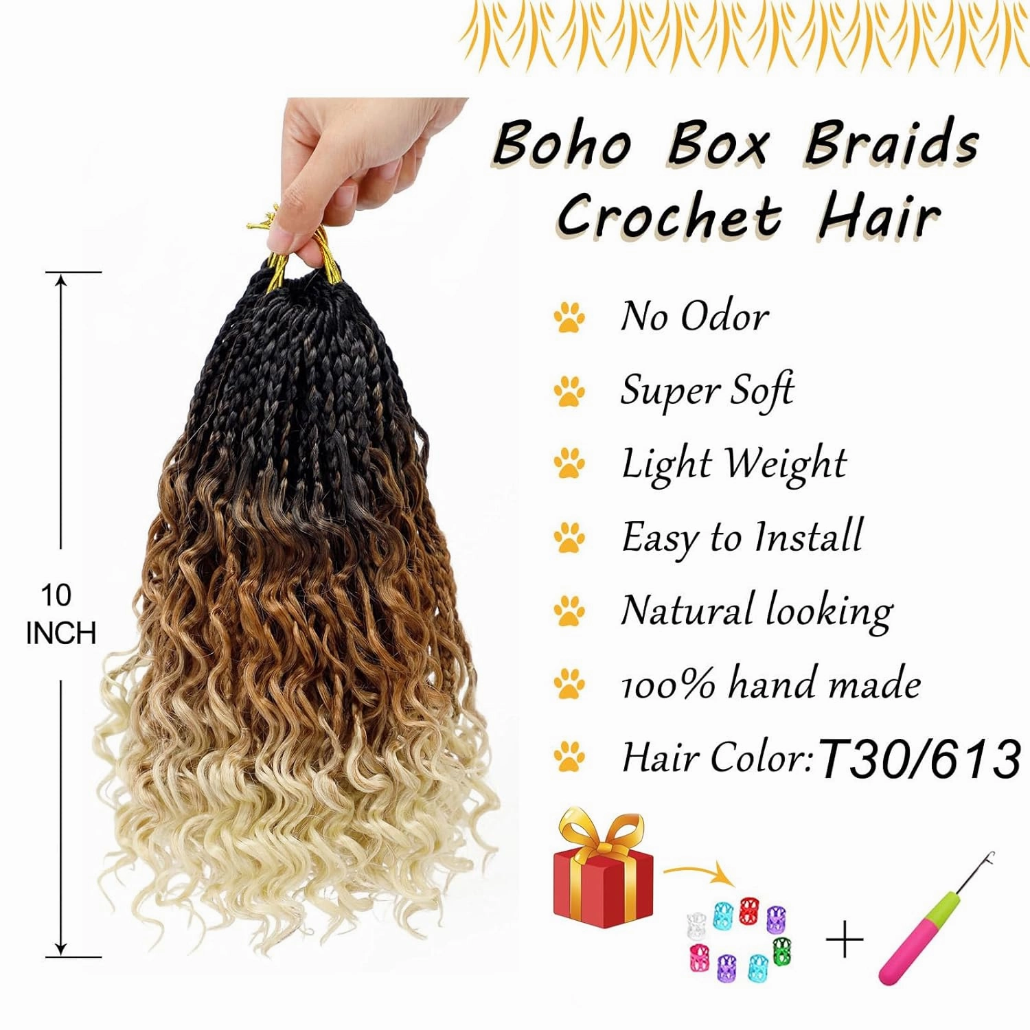 Boho Box Braids Crochet Hair for Women 10 Inch 7packs Goddess Box Braids with Curly Ends 3X Short Bob Crochet Braids for Kids Synthetic Bohemian Braiding Hair Extensions (1B/30/613)