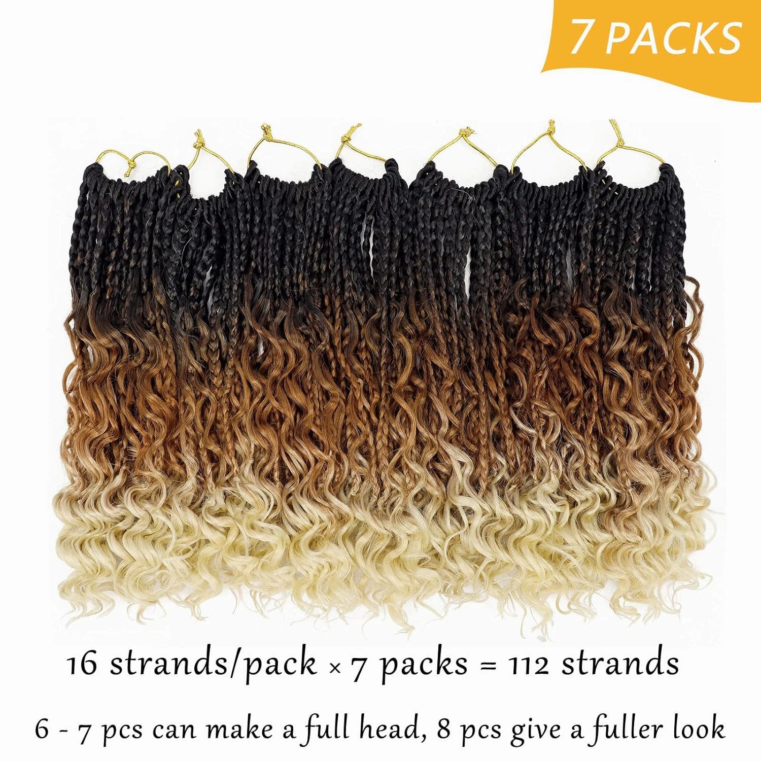 Boho Box Braids Crochet Hair for Women 10 Inch 7packs Goddess Box Braids with Curly Ends 3X Short Bob Crochet Braids for Kids Synthetic Bohemian Braiding Hair Extensions (1B/30/613)