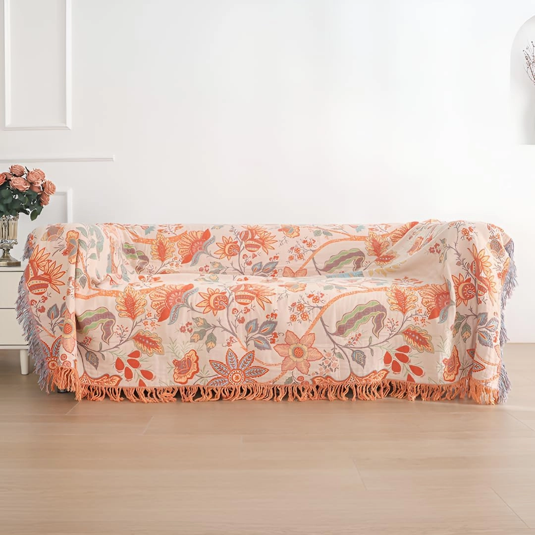 Boho Throw Blankets for Bed Couch, 100% Soft Cozy Cotton Blanket Rustic Quilt 60"x80",Lightweight Reversible Muslin Farmhouse Decor Blankets for Armchair,Picnic,Sofa,Couch