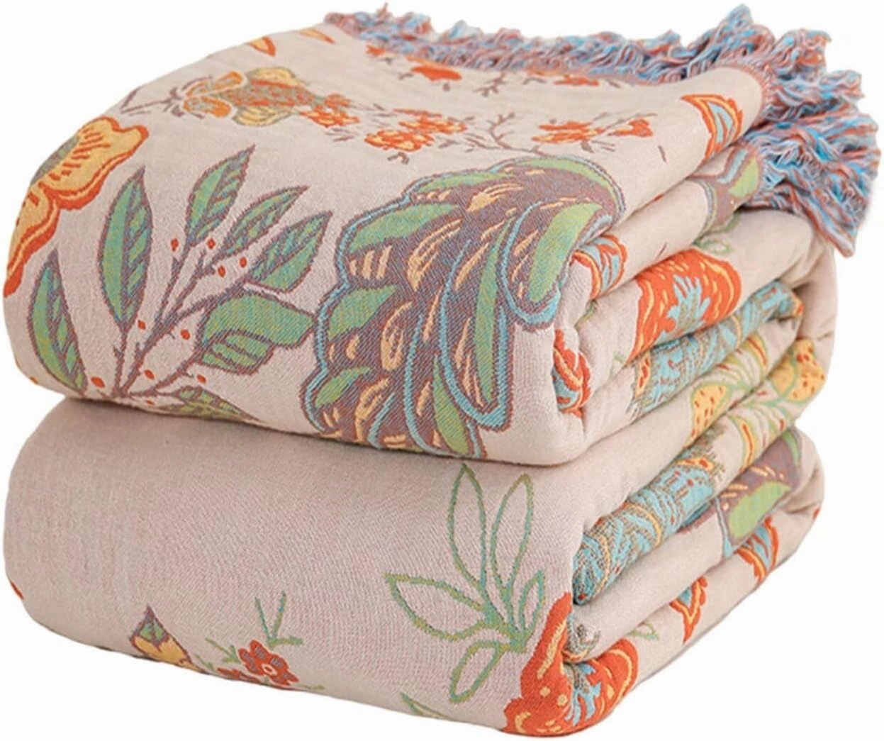 Boho Throw Blankets for Bed Couch, 100% Soft Cozy Cotton Blanket Rustic Quilt 60"x80",Lightweight Reversible Muslin Farmhouse Decor Blankets for Armchair,Picnic,Sofa,Couch