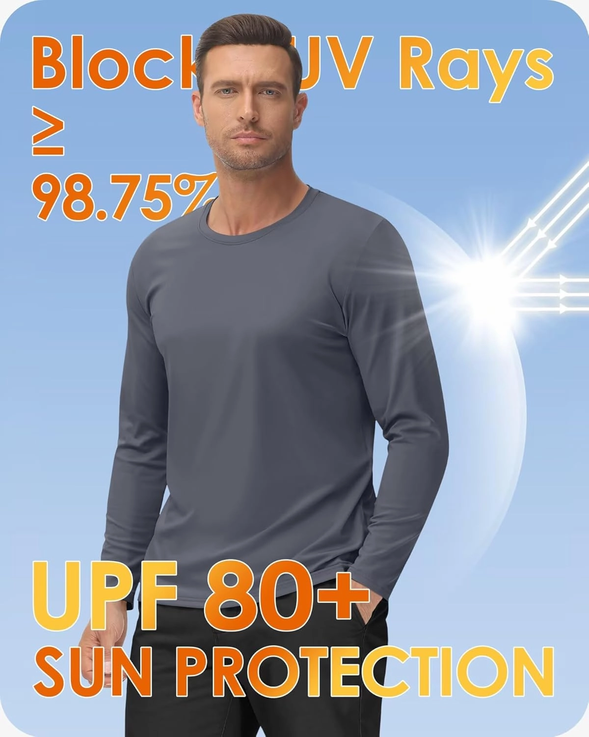 Boladeci Men's UPF 80  Sun Shirts Long Sleeve Lightweight UV Protection SPF Shirts Rash Guard Swim T-Shirts