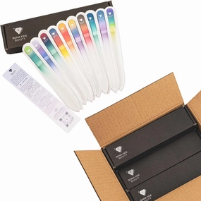 BONA Fide Beauty Glass Bulk Nail Files, 100-Pieces Reusable Nail File with Protective Sleeves, Genuine Czech Glass Crystal Nail Files Bulk