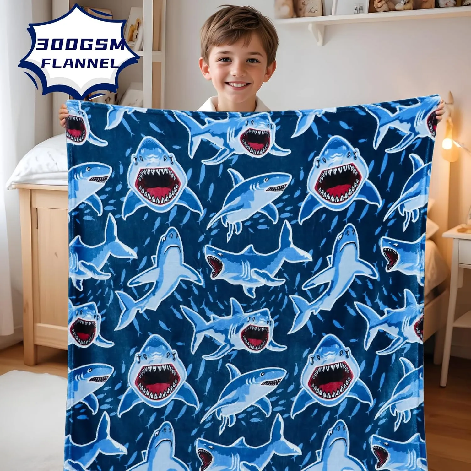 BORORO Glow in The Dark Shark Blanket - Cozy Shark Toys Birthday Gifts for Kids Boys 50x60 inch