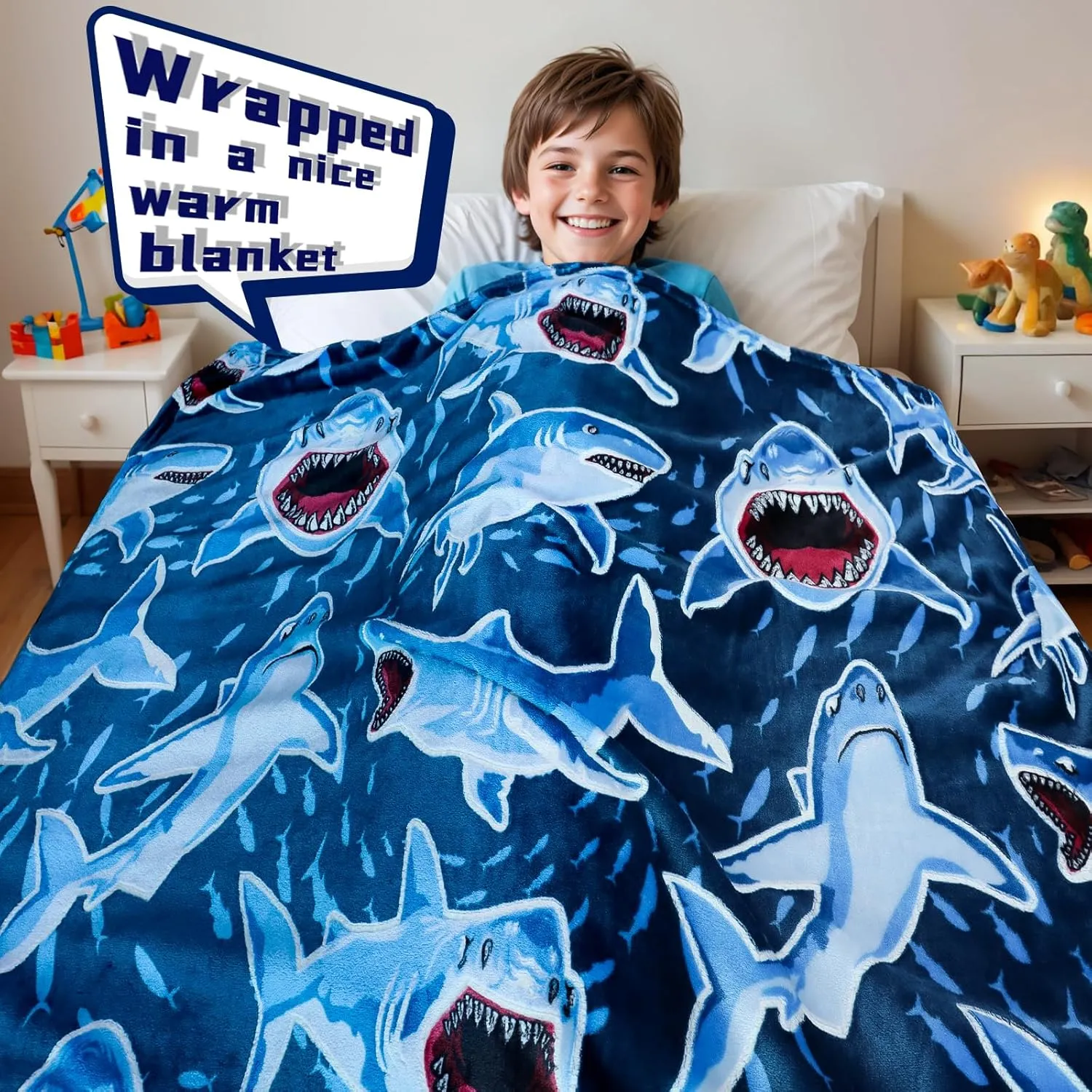 BORORO Glow in The Dark Shark Blanket - Cozy Shark Toys Birthday Gifts for Kids Boys 50x60 inch