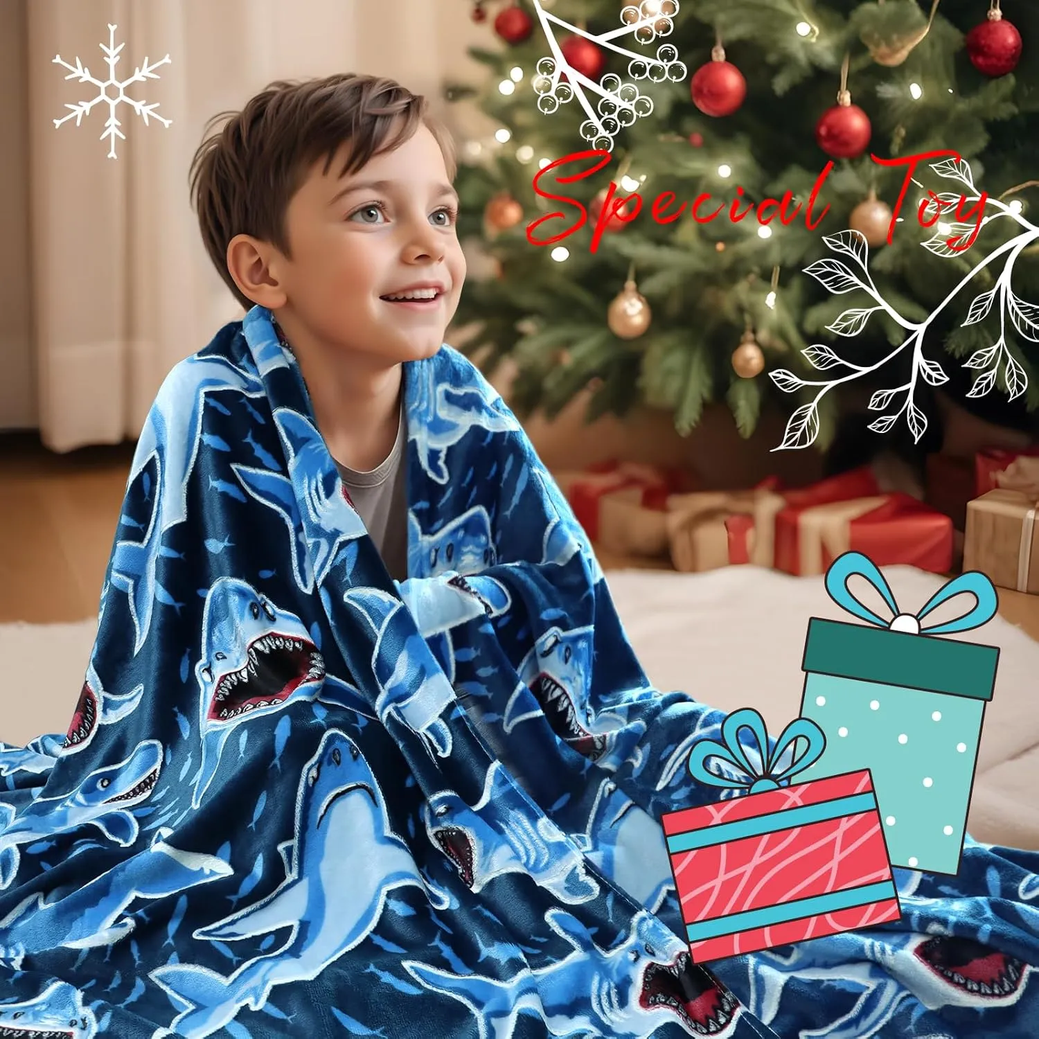 BORORO Glow in The Dark Shark Blanket - Cozy Shark Toys Birthday Gifts for Kids Boys 50x60 inch