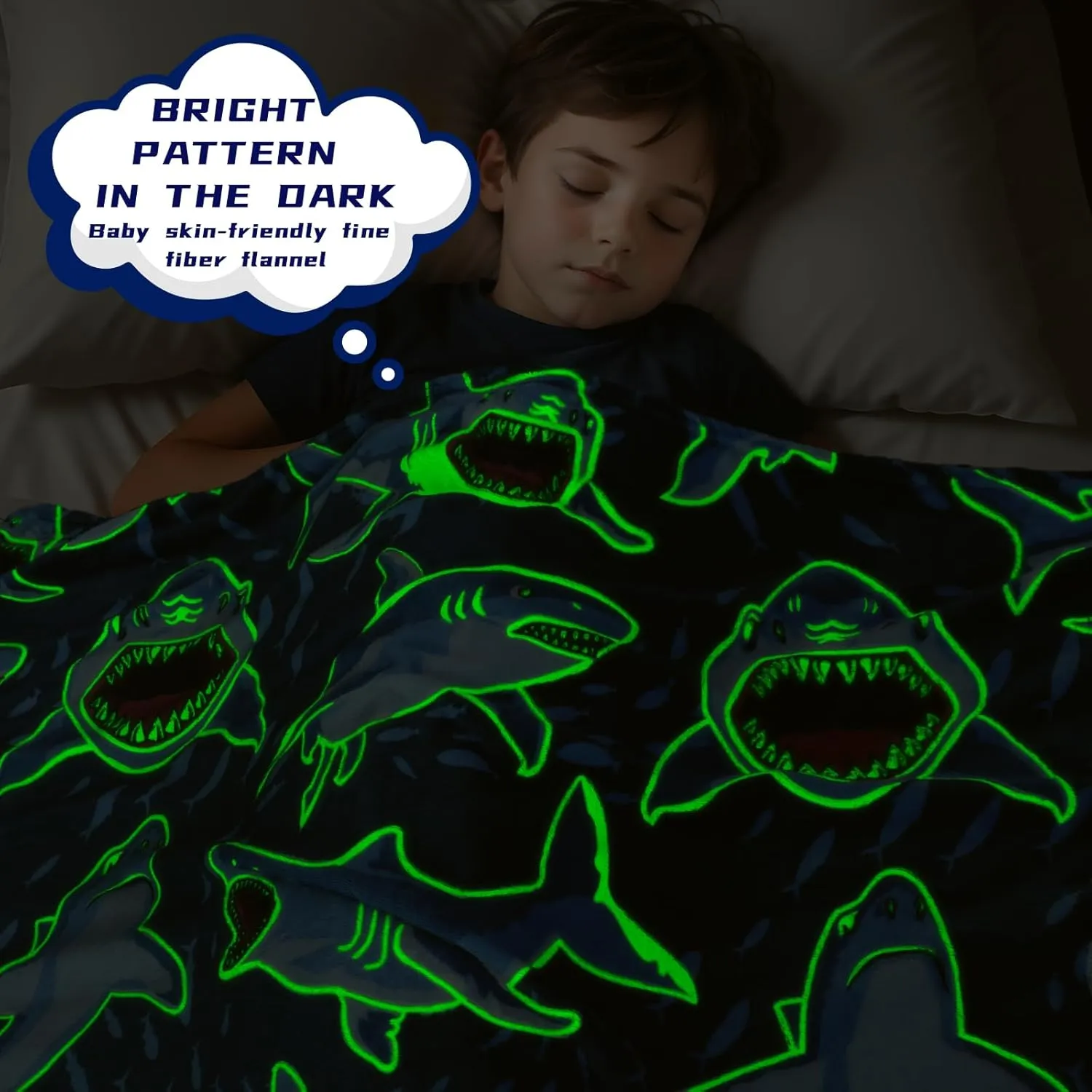 BORORO Glow in The Dark Shark Blanket - Cozy Shark Toys Birthday Gifts for Kids Boys 50x60 inch