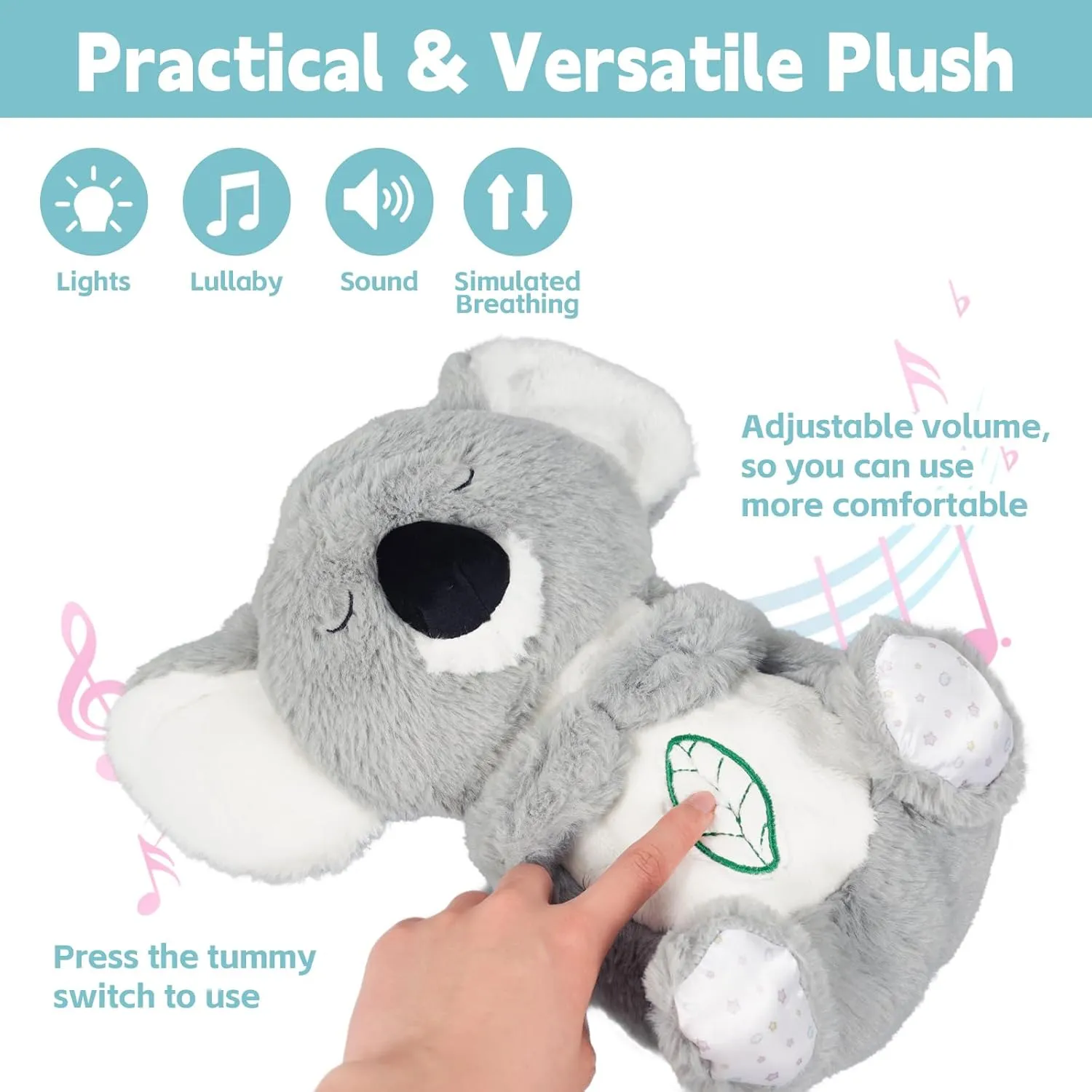 Breathing Stuffed Animal, Koala Stuffed Animal, Relief Koala Buddy Gifts, Lullaby with Music Lights & Breathing Motion, Calming Toy Gift for Kids and Adults (Grey)