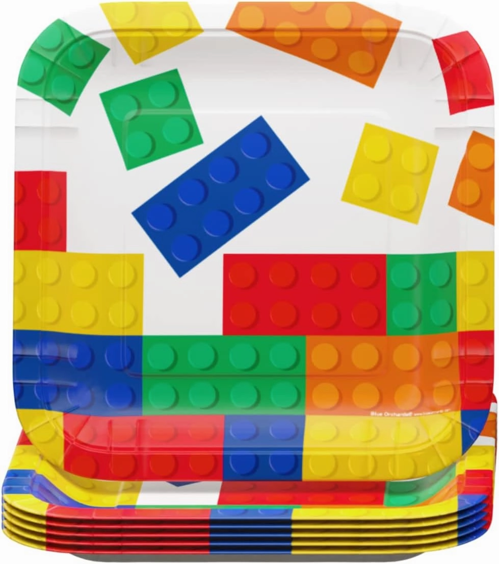 Brick Party Supplies Packs (100 Pieces for 16 Guests) - Building Block Party Supplies, Gamer Birthday Decorations, Gamer Party Supplies , Blocks Party Decor, Brick Birthday, Blue Orchards