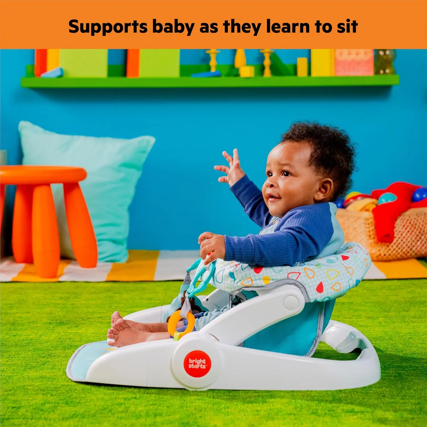 Bright Starts Learn-to-Sit 2-Position Baby Floor Seat with Toys, Unisex, 4-12 Months, Wild Wiggles