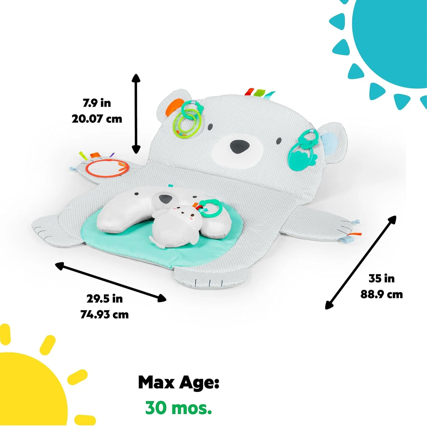 Bright Starts Tummy Time Prop & Play Baby Activity Mat with Support Pillow & Taggies - Polar Bear 35 x 29.5 in., Newborn and up