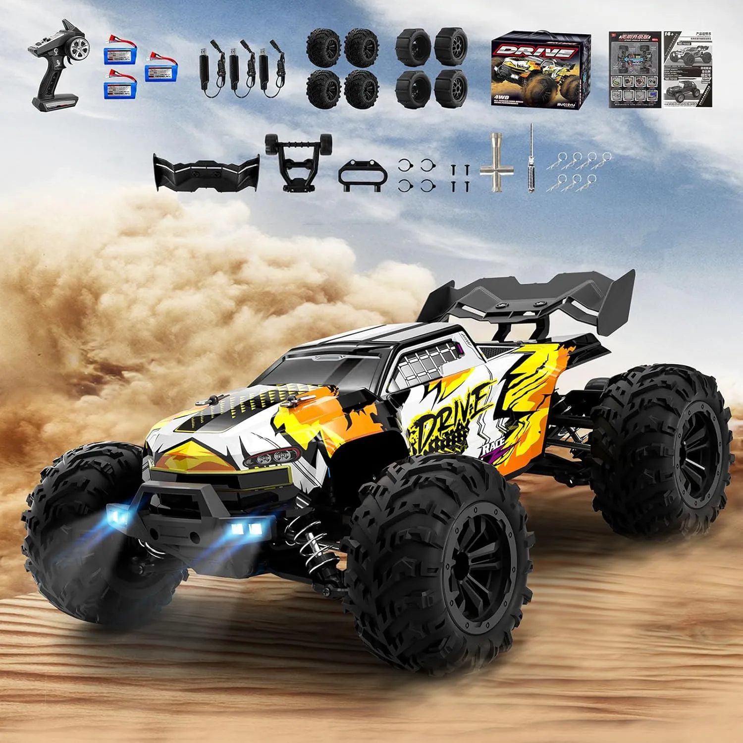 Brushless RC Cars for Adults Boys, Max 75 KPH Fast RC Truck, 4WD All Terrain Remote Control Car with 60 Min Runtime, 1:16 Offroad RC Monster Truck with Metal Parts & 3 Batteries