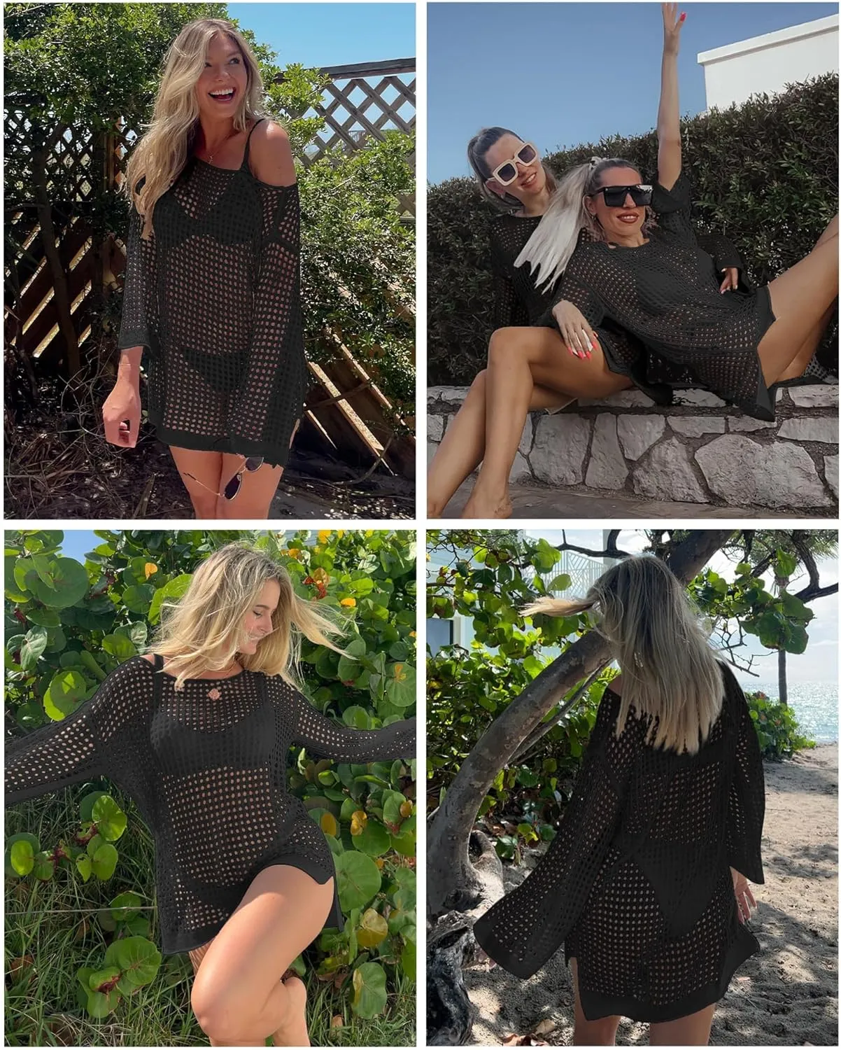 Bsubseach Crochet Cover Ups for Women Sexy Hollow Out Swim Cover Up Knit Summer Outfits