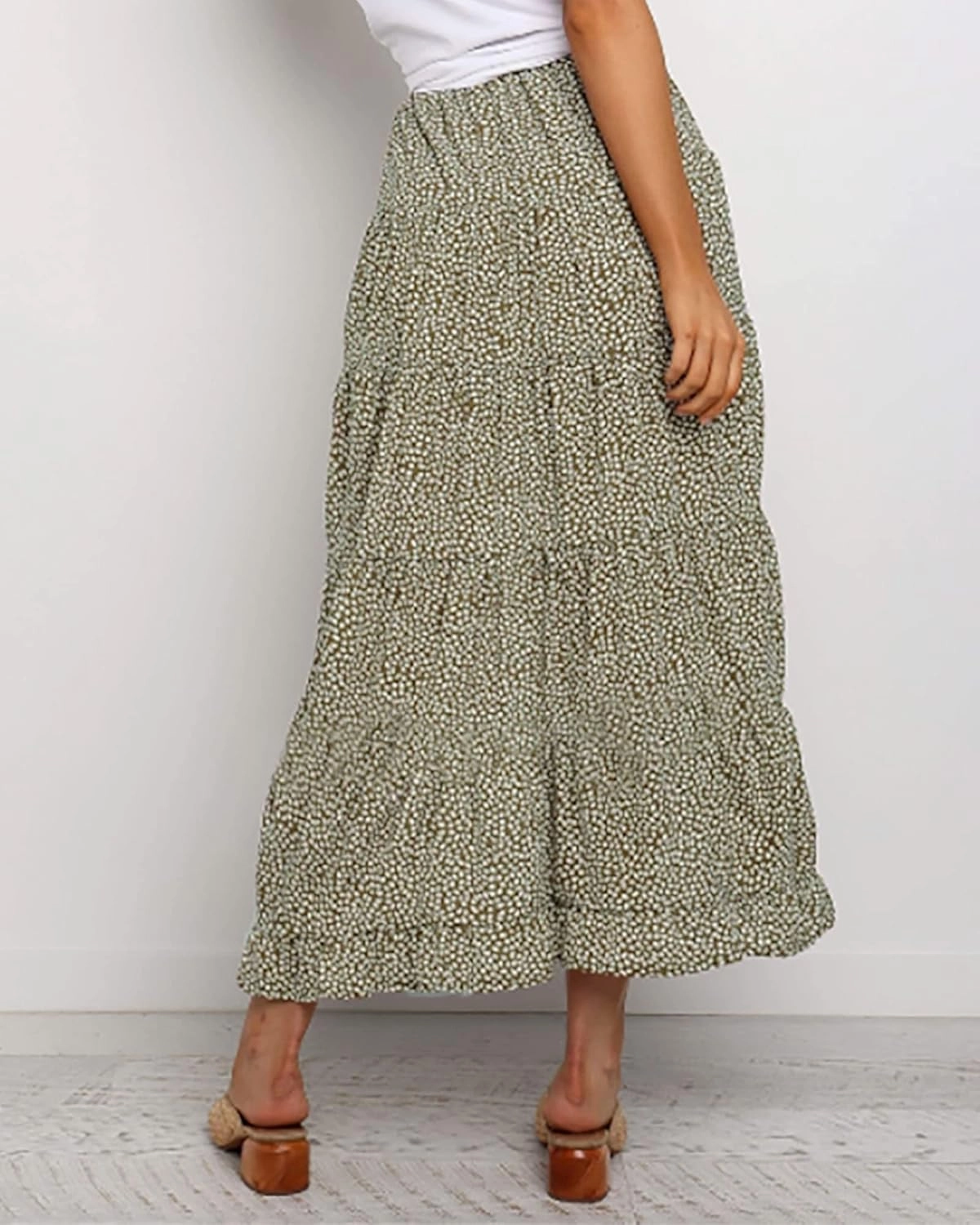 BTFBM Women 2025 Summer Spring Boho Long Skirts Dress Floral Print Elastic Waist Split Ruffle High Low Beach Maxi Skirt
