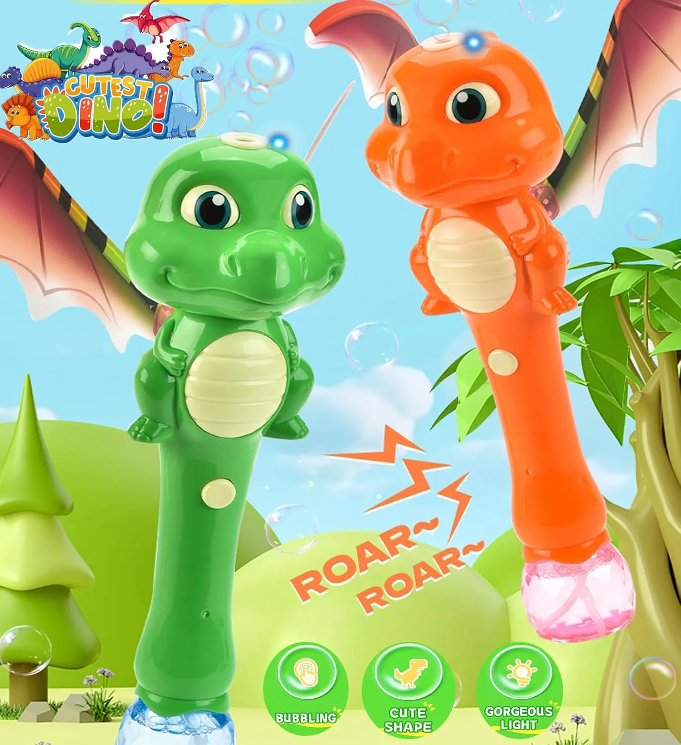 Bubble Wand Dinosaur Toys Bunny Bubble Maker Machine for Boys,Blingbrione Auto Dino Bubble Blower Green Orange Pink Cartoon Handheld Musical Light-up for 3-16 Kids Girls Children for Outdoor