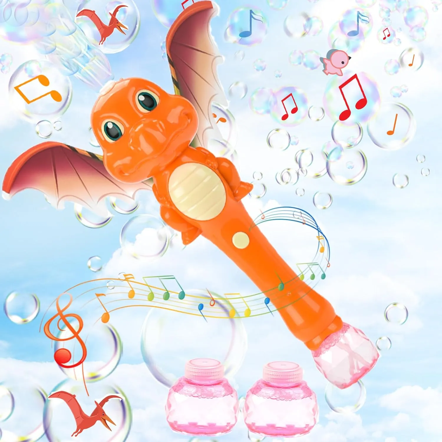 Bubble Wand Dinosaur Toys Bunny Bubble Maker Machine for Boys,Blingbrione Auto Dino Bubble Blower Green Orange Pink Cartoon Handheld Musical Light-up for 3-16 Kids Girls Children for Outdoor