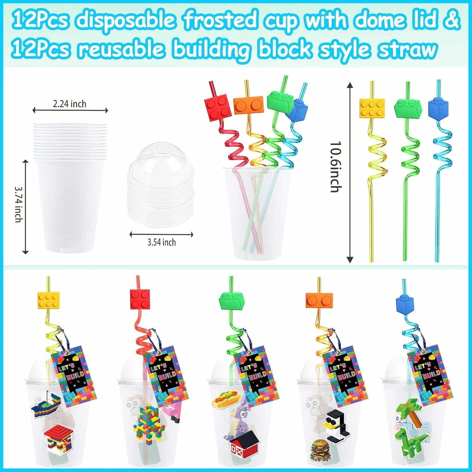 Building Block Birthday Party Favors, 115 Pcs Building Blocks Party Favors, Including Animal Building Blocks, Cups,Keychain, Straw, Stickers, Slap Bracelets