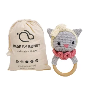 Bunny - Tuban Cat Rattle, Eye-catching Colored Toy for Toddlers, Handmade Woolen Toys with Non-Irritant, No Odour, Baby Wooden Teethers