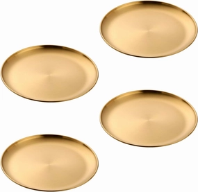 Buyer Star Stainless Steel Salad Appetizer Plates Set 9 Inch Dinnerware Gold Serving Dishes Set for 4 Party Picnic BBQ Camping Reusable Metal Plate for Kid