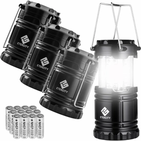 Camping Lanterns for Power Outages 4 Pack, Flashlight for Camping Essentials, Emergency Led Battery Operated Lights, Survival Kit and Gear for Hurricane, Black