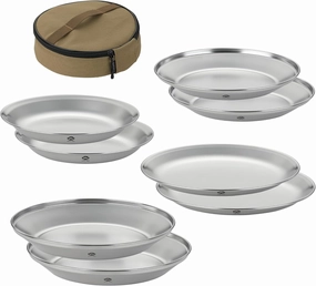 CAMPINGMOON Camping Plates 8pcs set Salad Side Dinner Plate Dishes Outdoor Tableware Stainless Steel with Canvas Case S397-2S