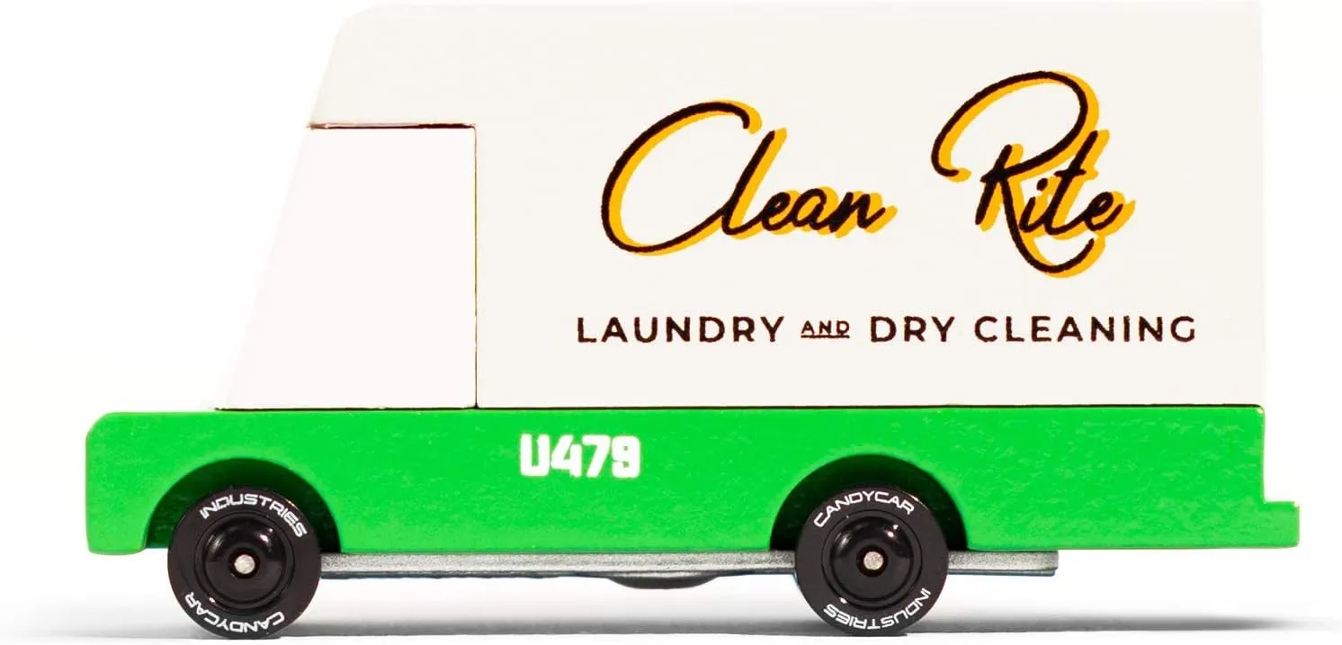 CANDYCAR® Wooden Diecast Collection - Laundry Van, Premium Handcrafted Beech Wood Toy Car