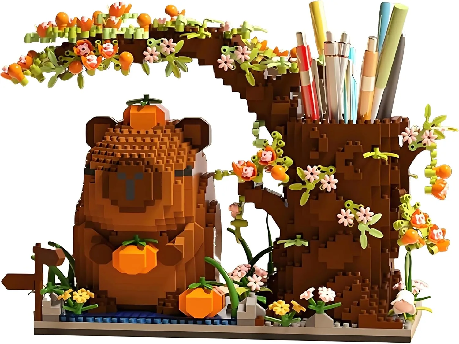 Capybara Building Blocks Set -1880PCS Cute Animals & Flowers Building Bricks Kit Kawaii Capybara Gifts Toy for Kids Age 6 , Capybara Stuff Pen Holder&Desk Organizer, Arts & Crafts for Boys Girls Adult