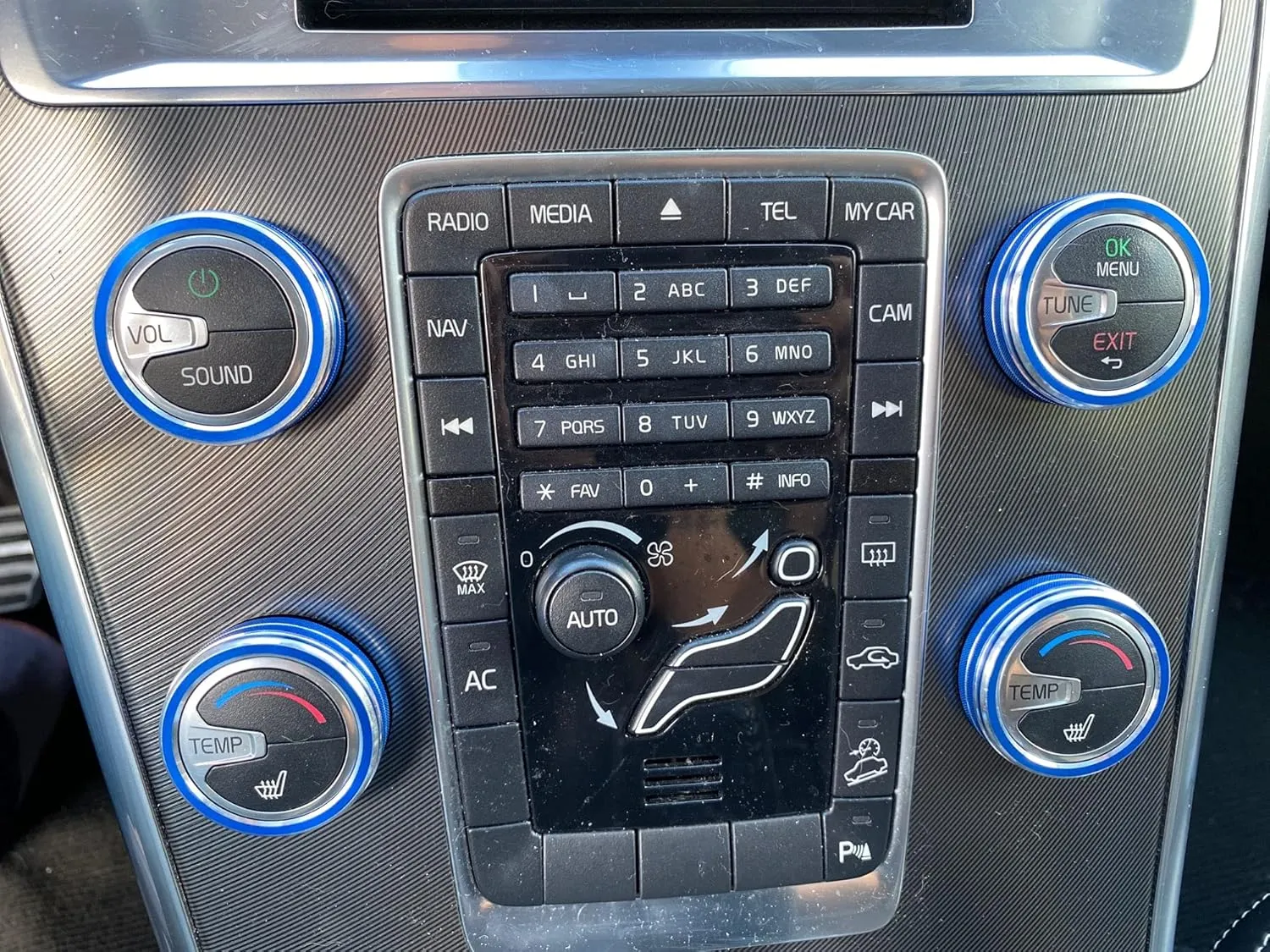 Car Air Conditioning Heat Control Switch Rotary Knob Button Ring Cover Fit for Volvo S60 V60 XC60 S60 V40 (Blue 4pcs)