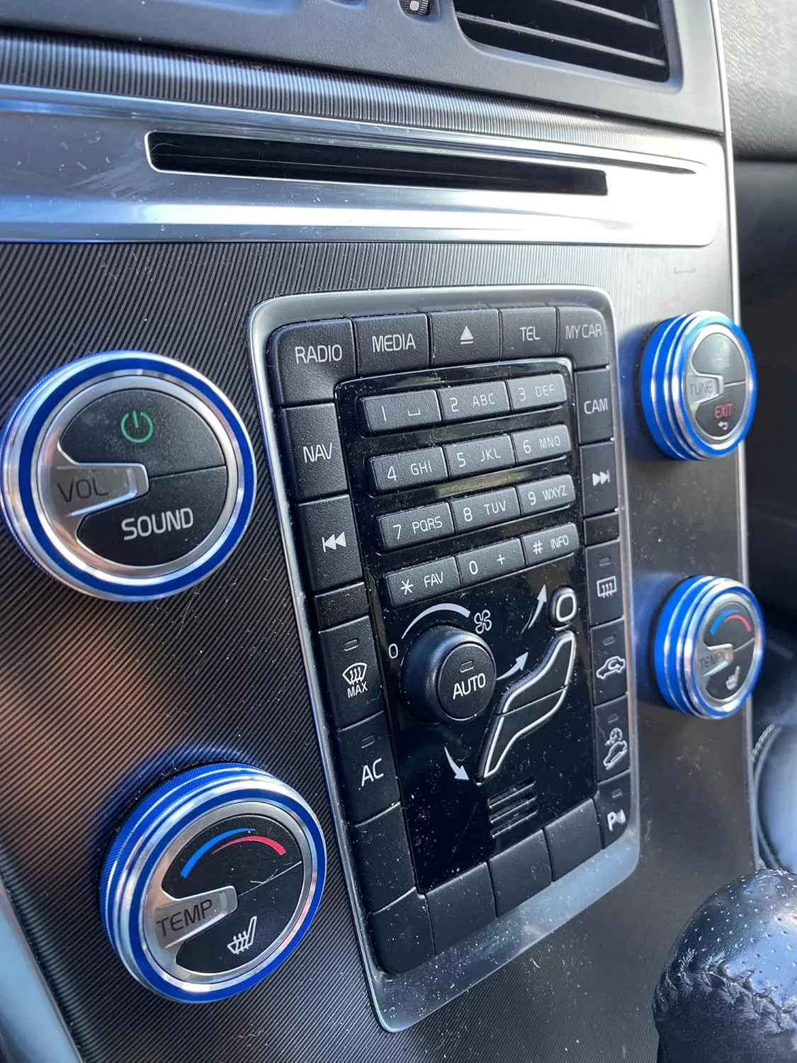 Car Air Conditioning Heat Control Switch Rotary Knob Button Ring Cover Fit for Volvo S60 V60 XC60 S60 V40 (Blue 4pcs)