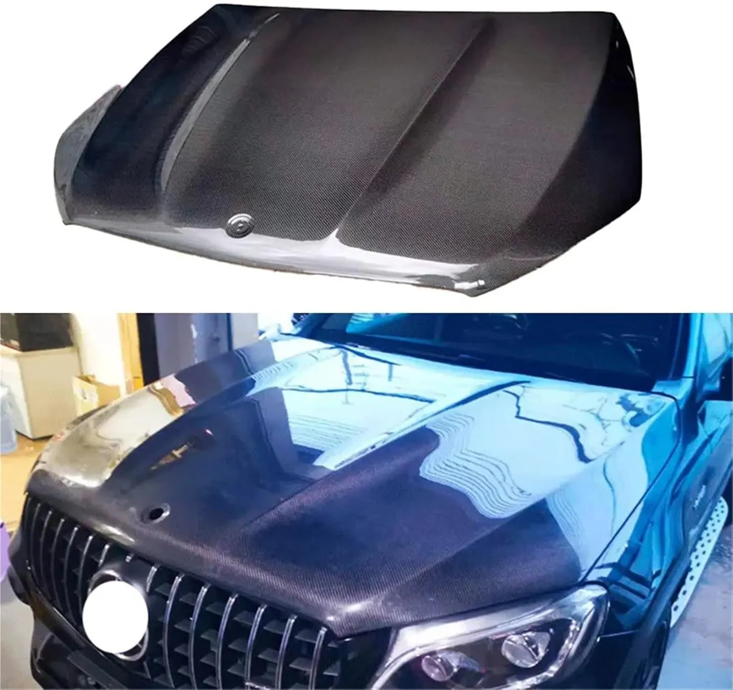 Car Carbon Fiber Front Engine Hood Cover Fit Compatible with Mercedes-Benz GLC Brabus(Change)