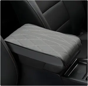 Car Center Console Box Booster Pad, 12.4"×8.5" Leather Memory Foam Console Arm Rest Cover Relieves Arm Fatigue, Non-Slip Diamond Lattice Car Armrest Pillow for Most Vehicle (Gray)