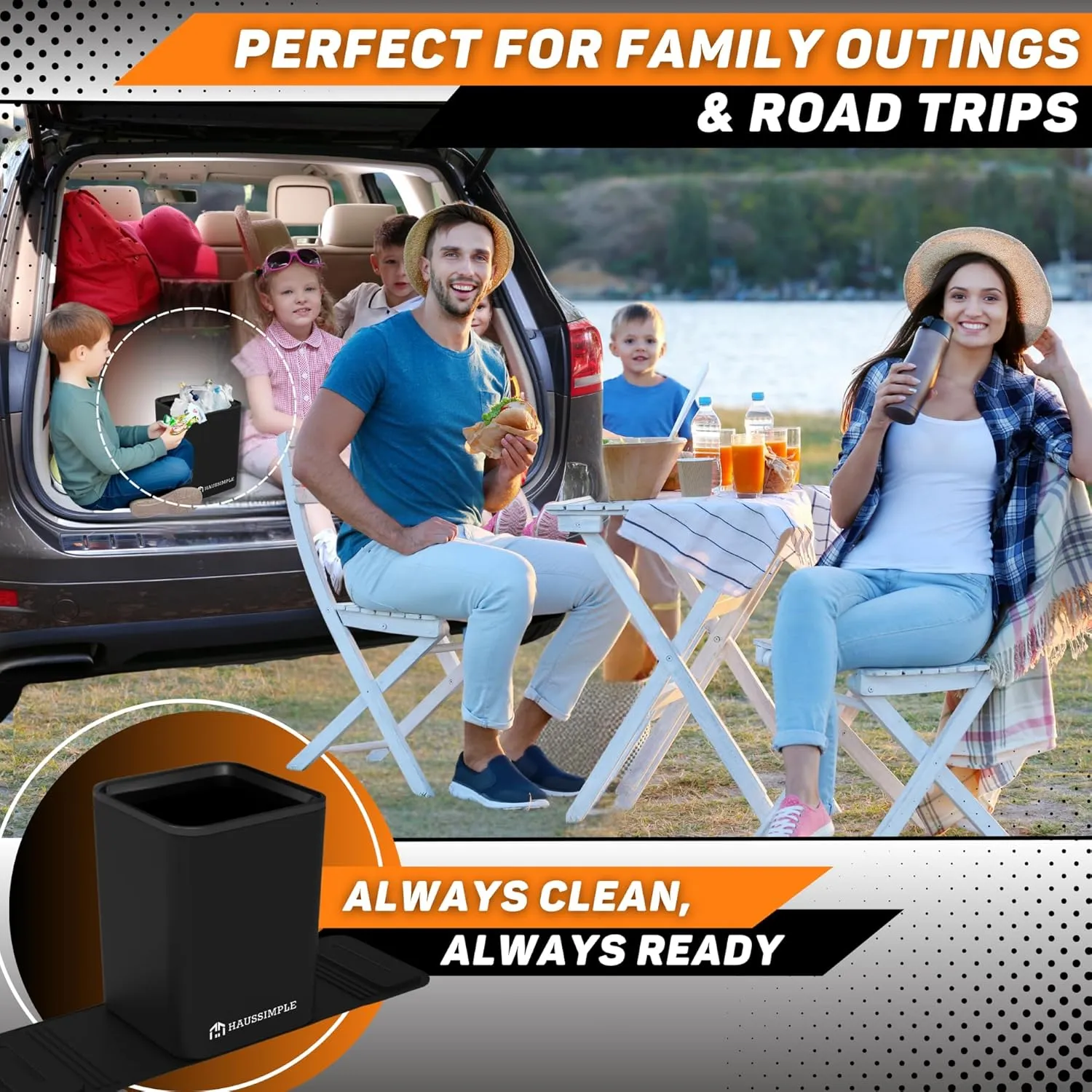 Car Trash Can for Vehicles Leakproof Compact Garbage Bin w/ Stability Flap, Anti-Slip Base, Portable Trash Holder for Cars, Trucks, SUVs, Minivans Compact, Auto Container Organizer (Black, Medium)
