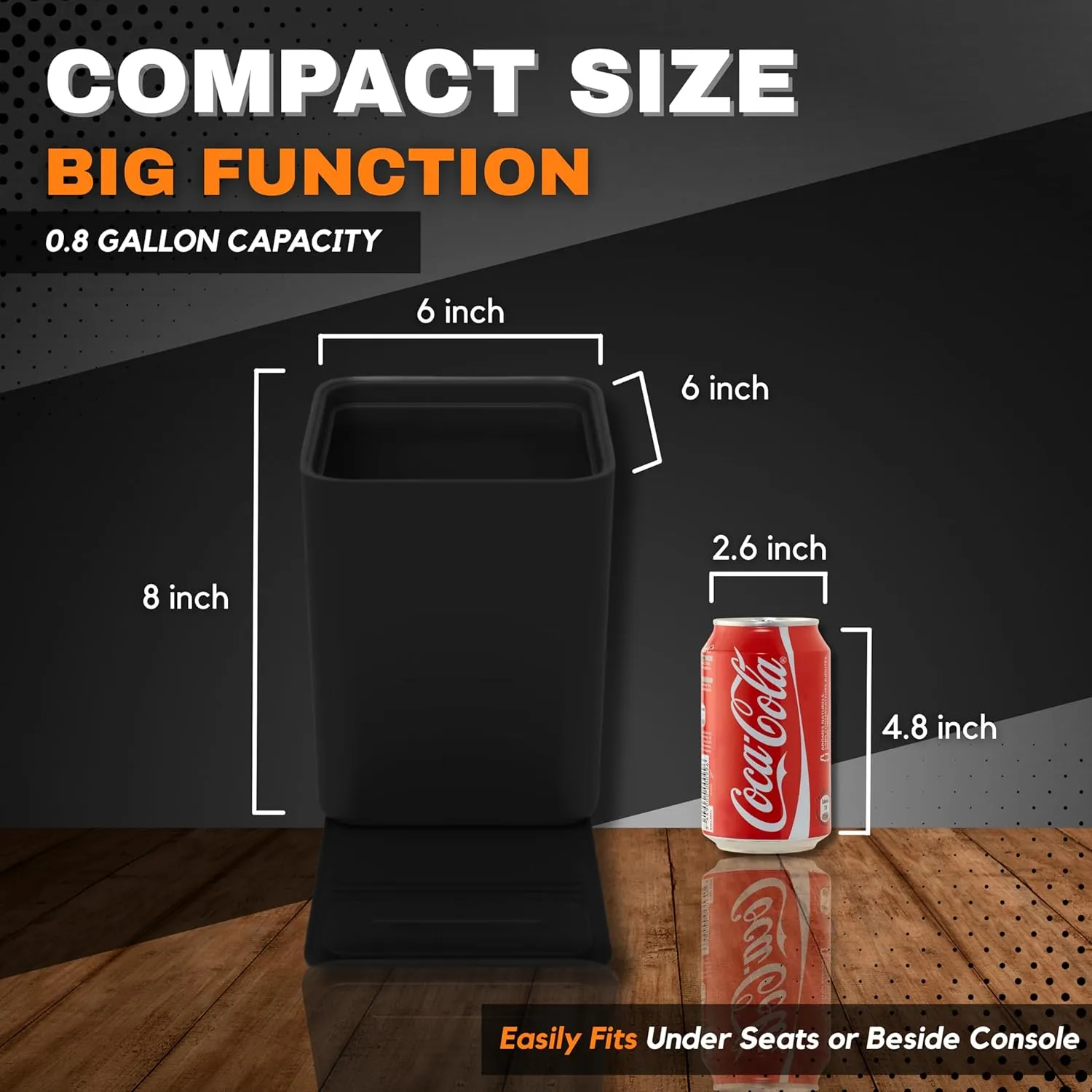 Car Trash Can for Vehicles Leakproof Compact Garbage Bin w/ Stability Flap, Anti-Slip Base, Portable Trash Holder for Cars, Trucks, SUVs, Minivans Compact, Auto Container Organizer (Black, Medium)