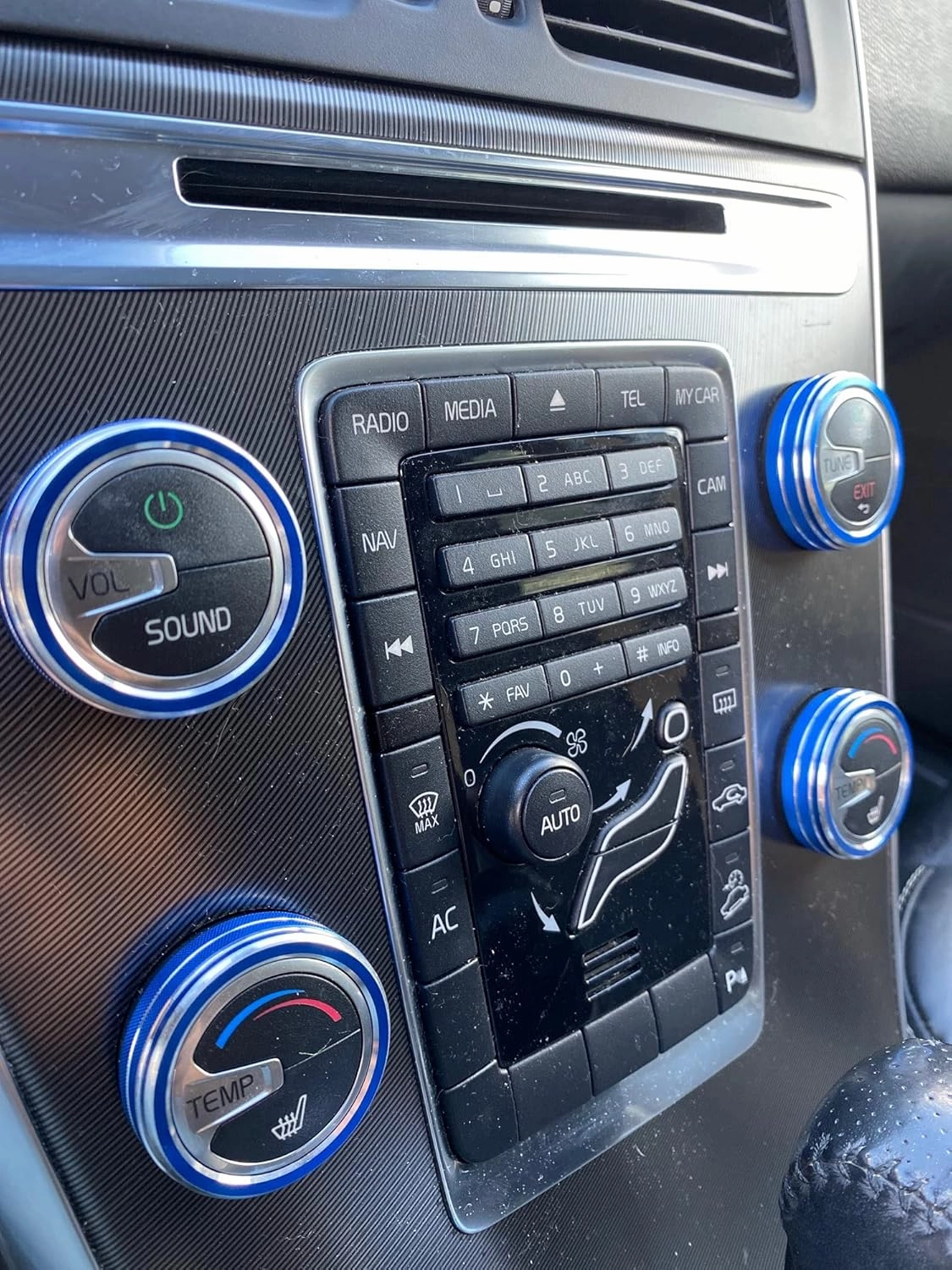 Car Air Conditioning Heat Control Switch Rotary Knob Button Ring Cover Fit for Volvo S60 V60 XC60 S60 V40 (Blue 4pcs)