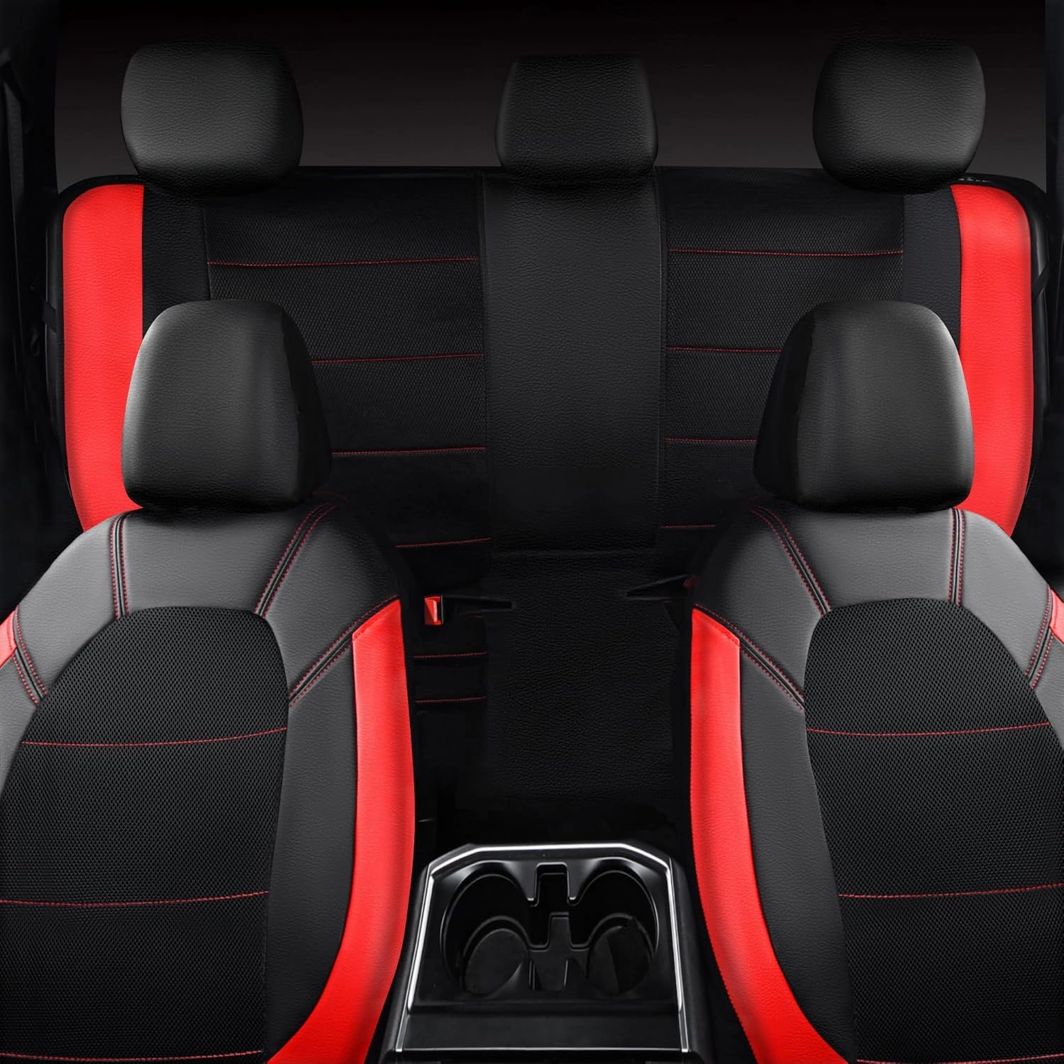 CAR PASS Universal Leather car seat Covers Sport fits Most Cars, SUVs, Trucks, and Vans (Full Set, Black Red)