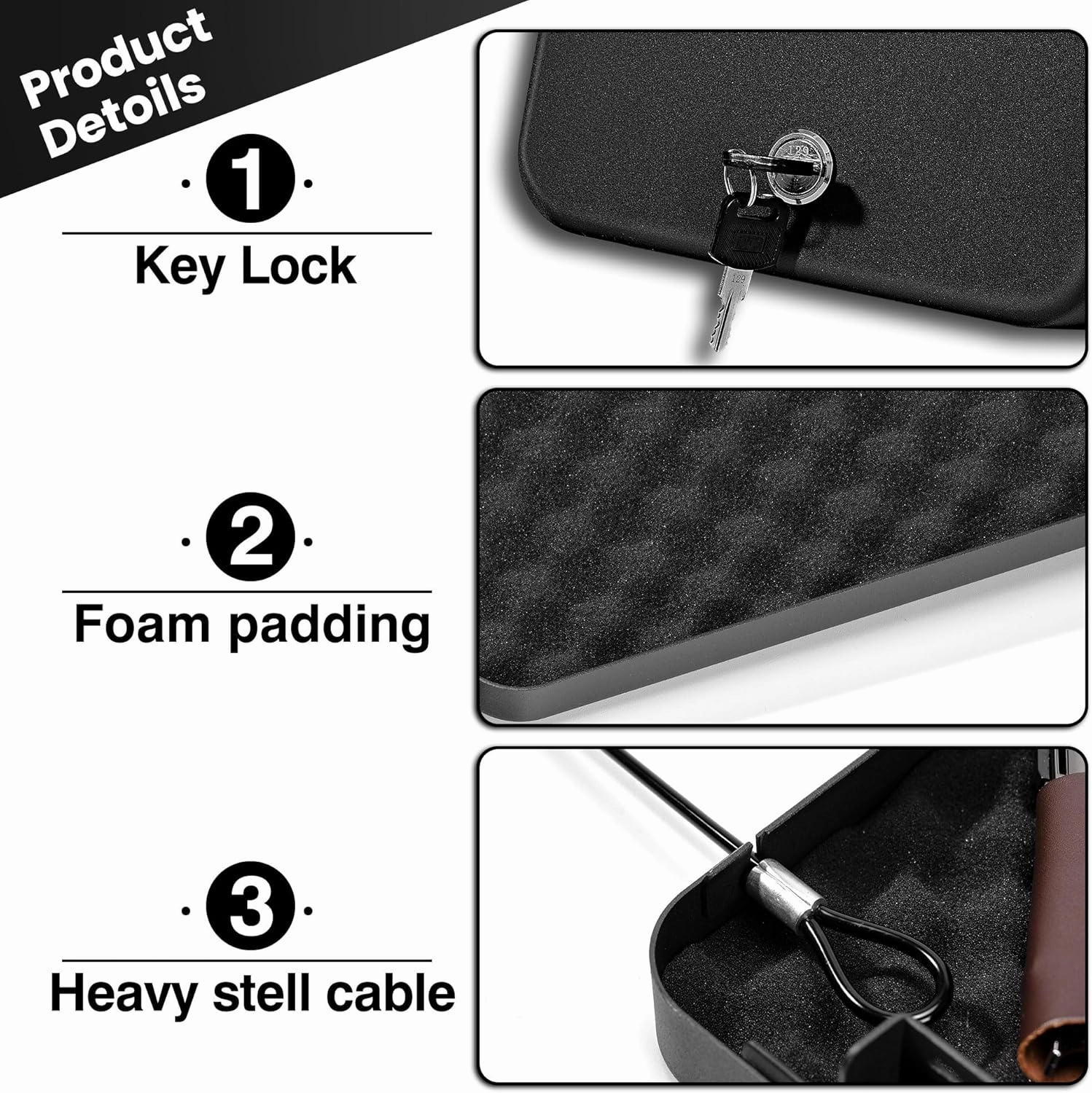Car Portable Gun Safe for Handgun and Valuables, Pistol Safe, Handgun Lock Box for Car, 9.4" x6.6" x1.8",Black