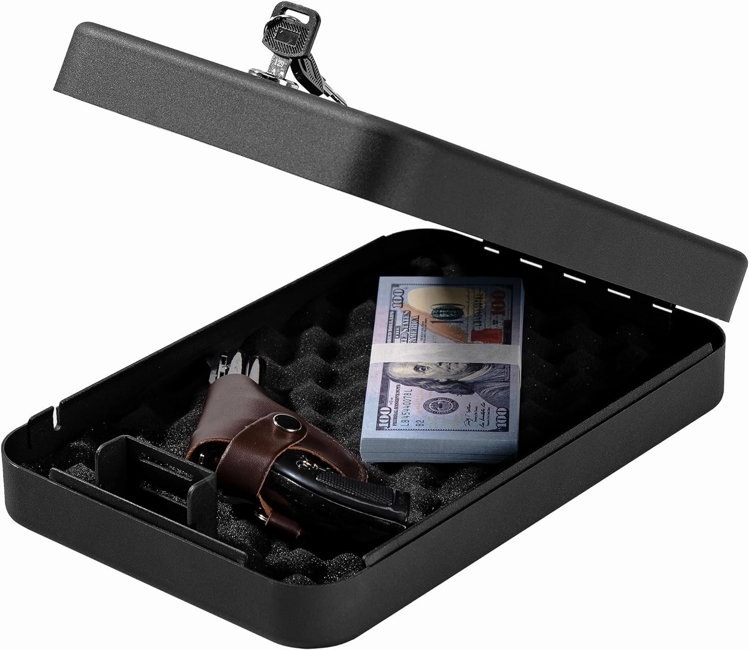 Car Portable Gun Safe for Handgun and Valuables, Pistol Safe, Handgun Lock Box for Car, 9.4" x6.6" x1.8",Black